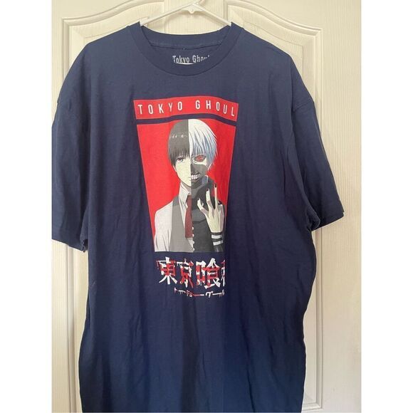Crunchyroll Men's Navy Blue Tokyo Ghoul Kaneki Split Face T-Shirt Size 2XL - Picture 6 of 7